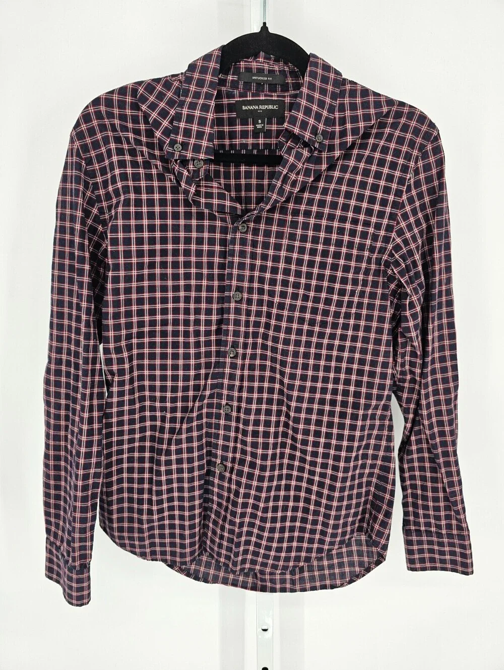 Banana republic Mens Sz S Untucked Fit Long Sleeve Button Up Shirt Plaid Blue